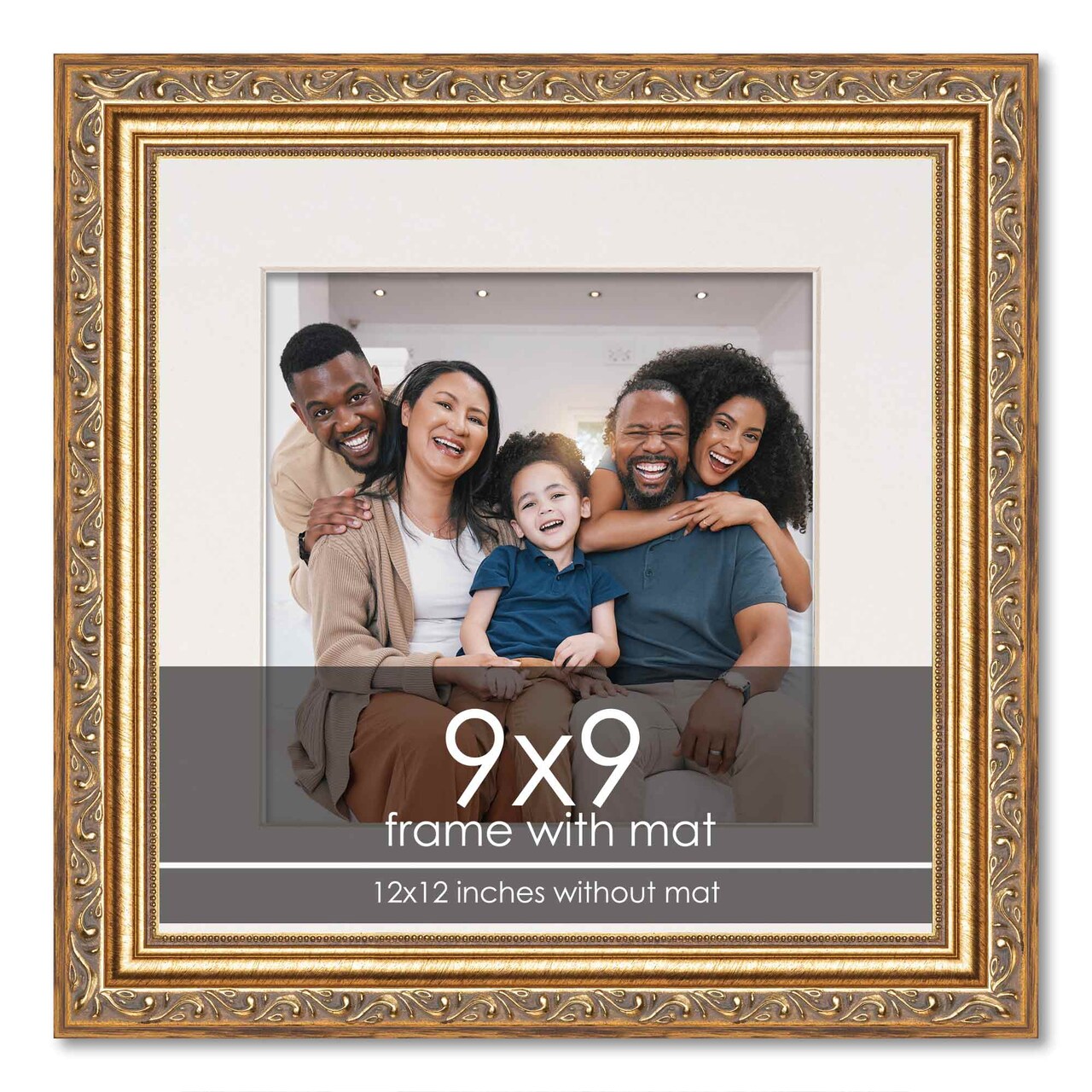 Antique Gold Frame with White Photo Mat, UV Acrylic Front, Foam Board Backing, 60 Sizes Available